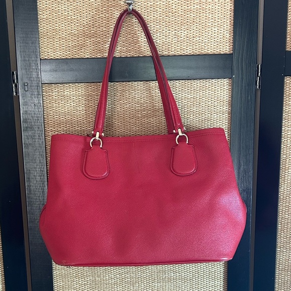Coach Red Leather Tote Bag - Picture 4 of 9